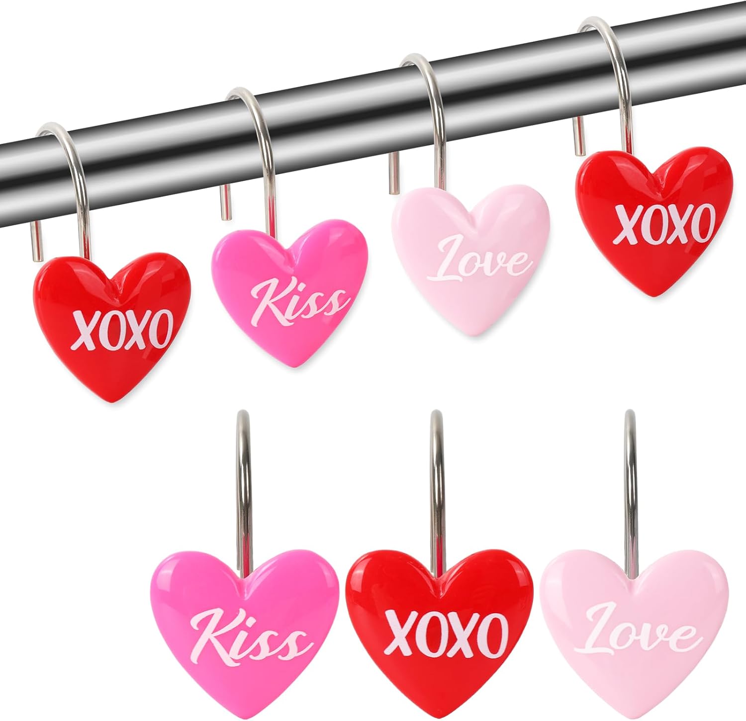 Love-themed Heart Shower Curtain Hooks Set
