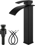 Matte Black Waterfall Tall Bathroom Faucet for Vessel Sink - Modern
