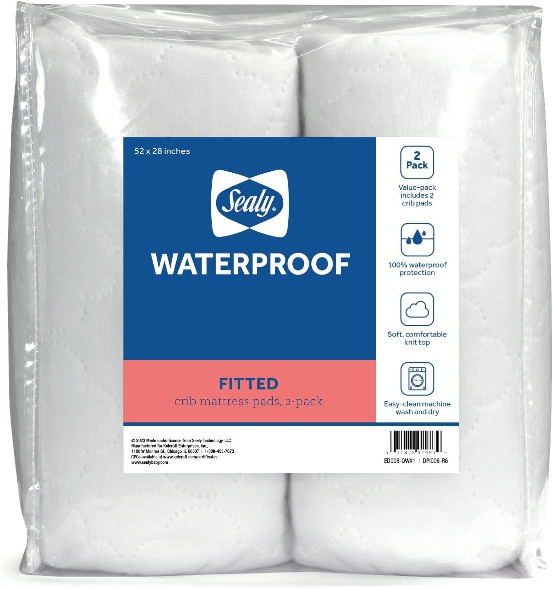 Sealy Baby 2-Pack Waterproof Crib Mattress Protector for Comfort