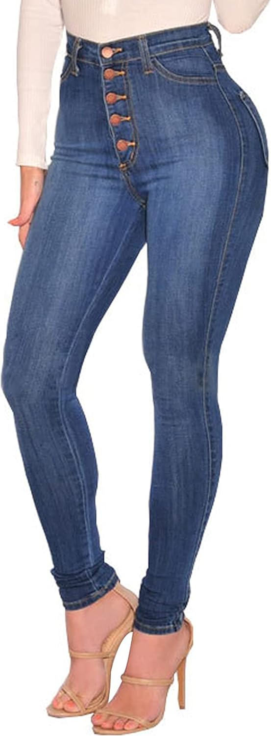 High Waisted Butt Lifting Jeans for Women - Distressed Skinny Fit