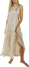 ebossy Women's Laced Embroidered Tulle Bib Maxi Dress - Lightweight