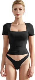 SUUKSESS Women Double Lined Fitted Square Neck Crop Tee - Soft, Slim 8