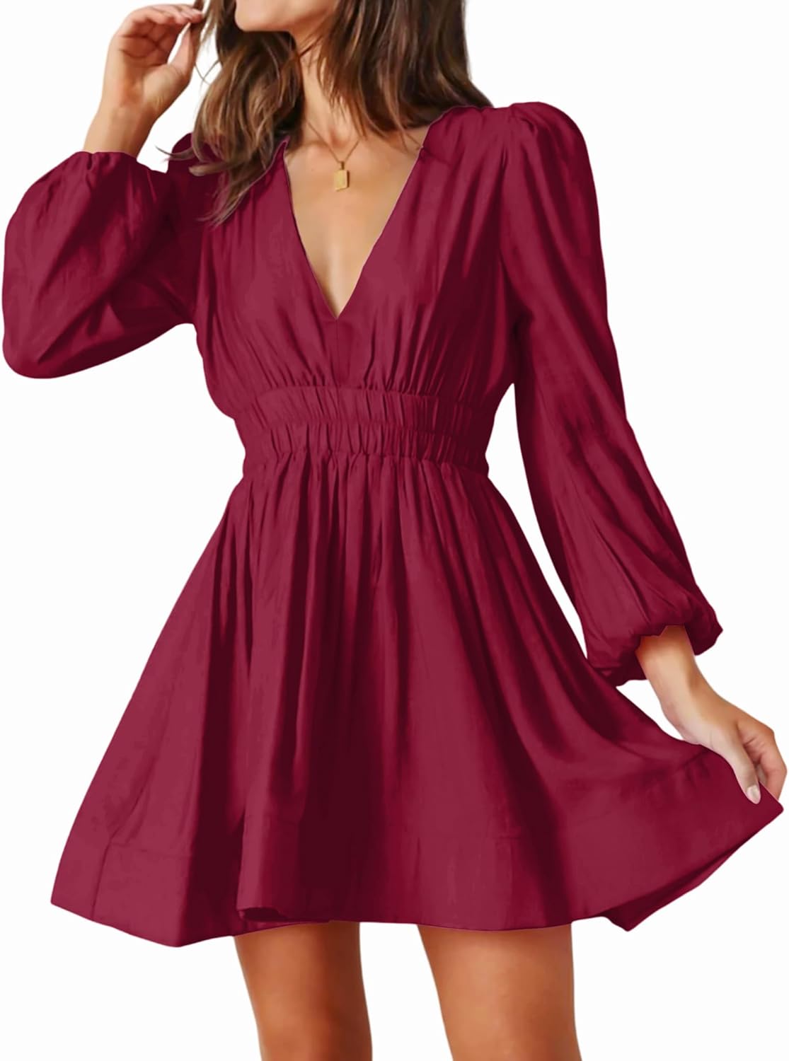 Mini Deep V Sexy Long Sleeve Dress for Women - A-line Style
