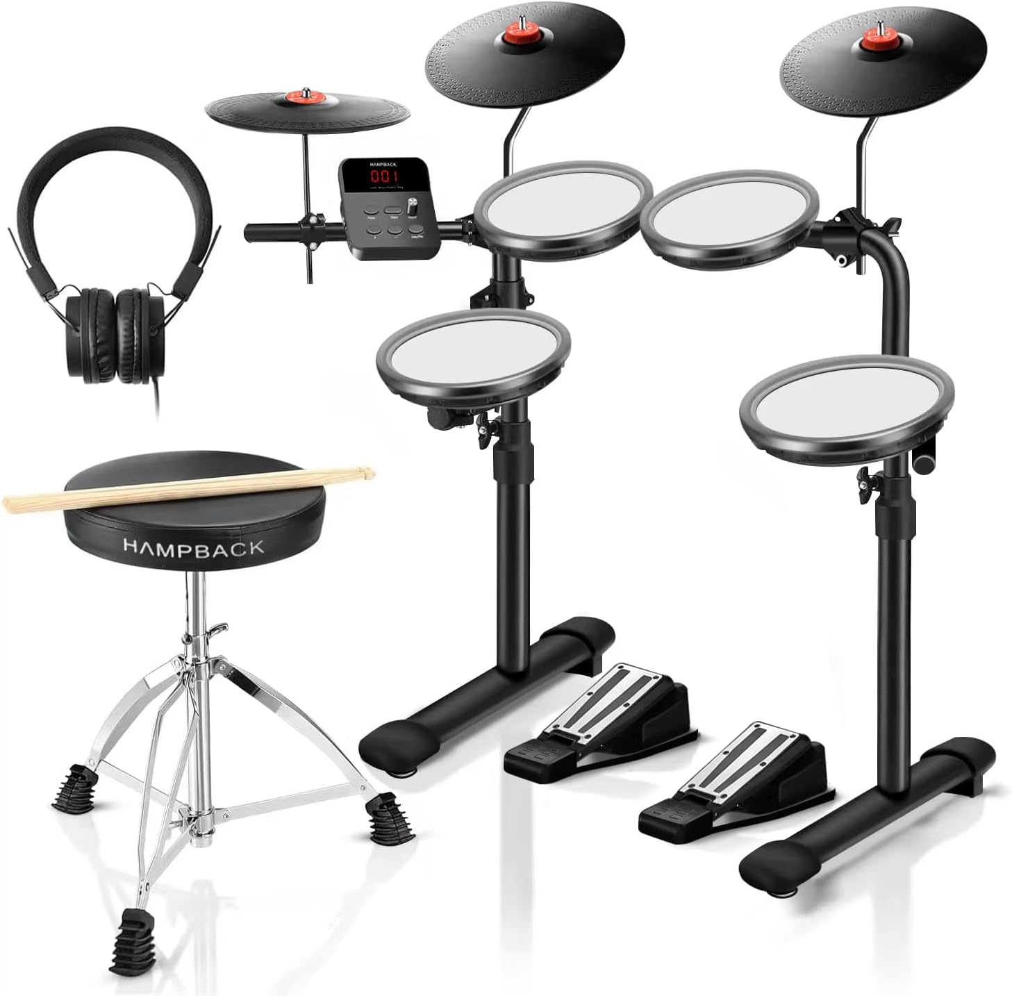 MK-0 Electric Drum Set with Mesh Pads and Rubber Cymbals