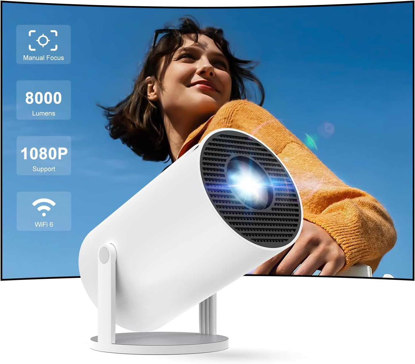 4K Smart Projector - 180Rotatable, Android TV, WiFi6