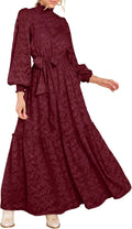 Elegant Floral High Neck Long Sleeve Maxi Dress for Women