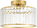 Crystal Ceiling Light Fixture 11in Semi Flush Mount - Modern Gold