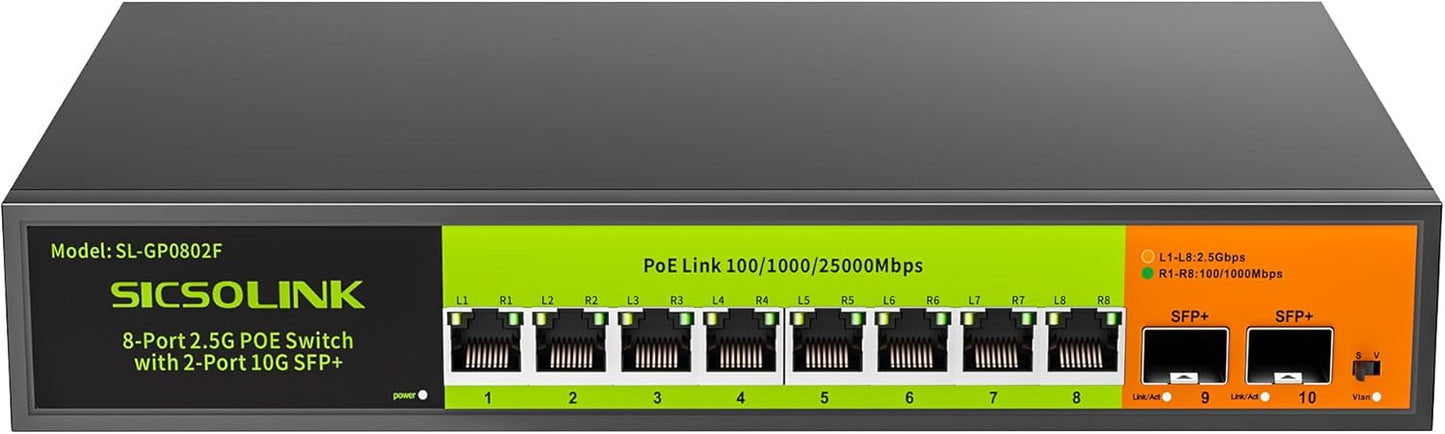 2.5Gb PoE+ Switch 10-Port Unmanaged for High-Speed Networking