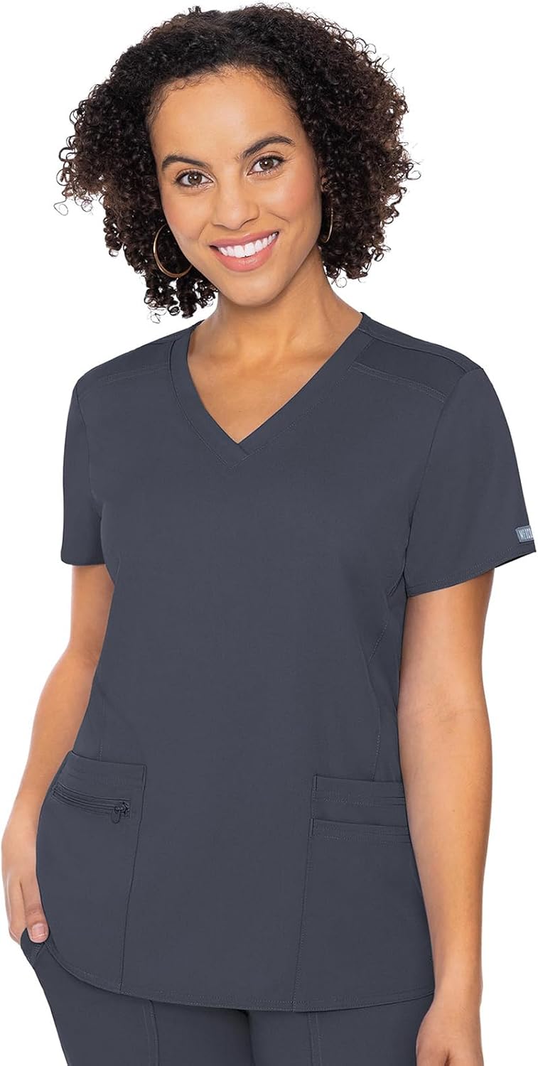Med Couture V-Neck Scrub Top for Women with 4 Pockets
