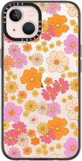 iPhone 13 Compact Case Clear Black - Retro Boho Hippie Flowers