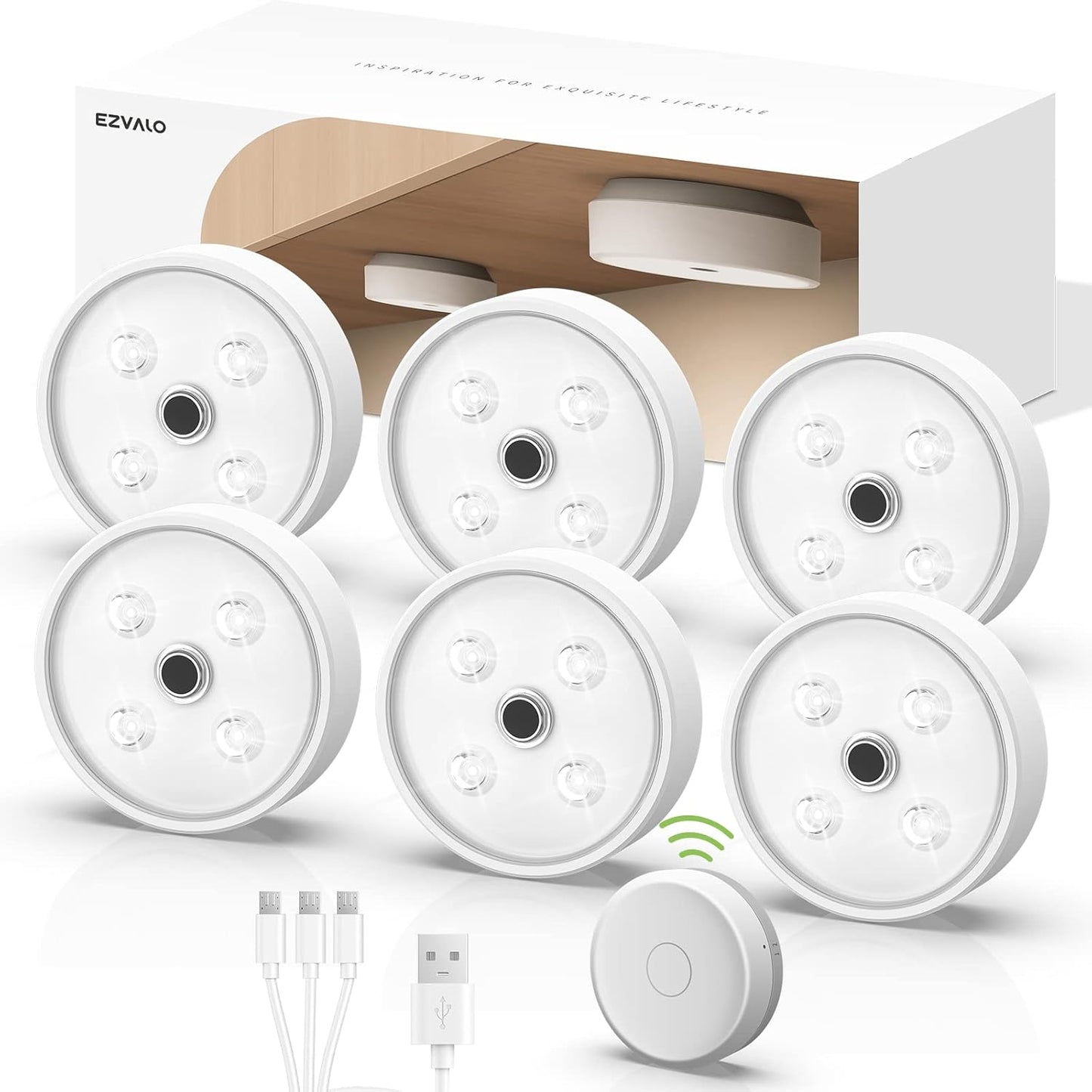 EZVALO Puck Lights with Remote Control for Under Cabinet Use