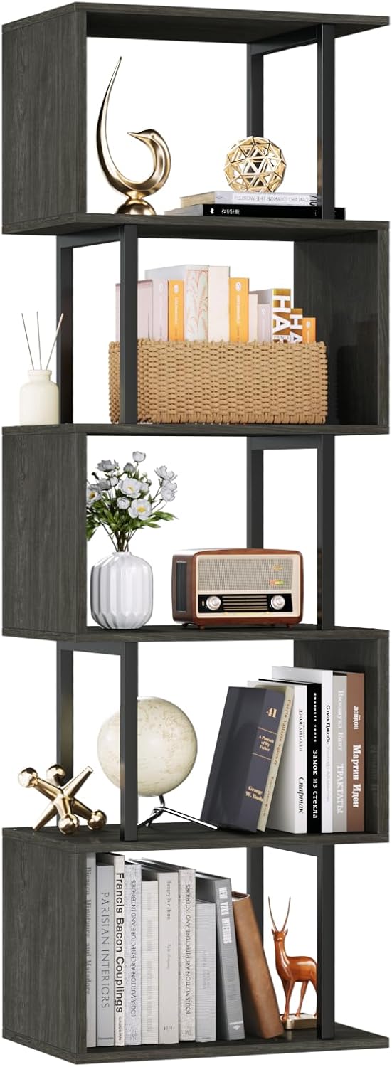 Furologee 6 Tier Bookshelf Tall Geometric Bookcase for Storage