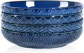 Sureasy 9.7 in Pasta Bowls Set of 4 - Embossed Blue Salad Bowls