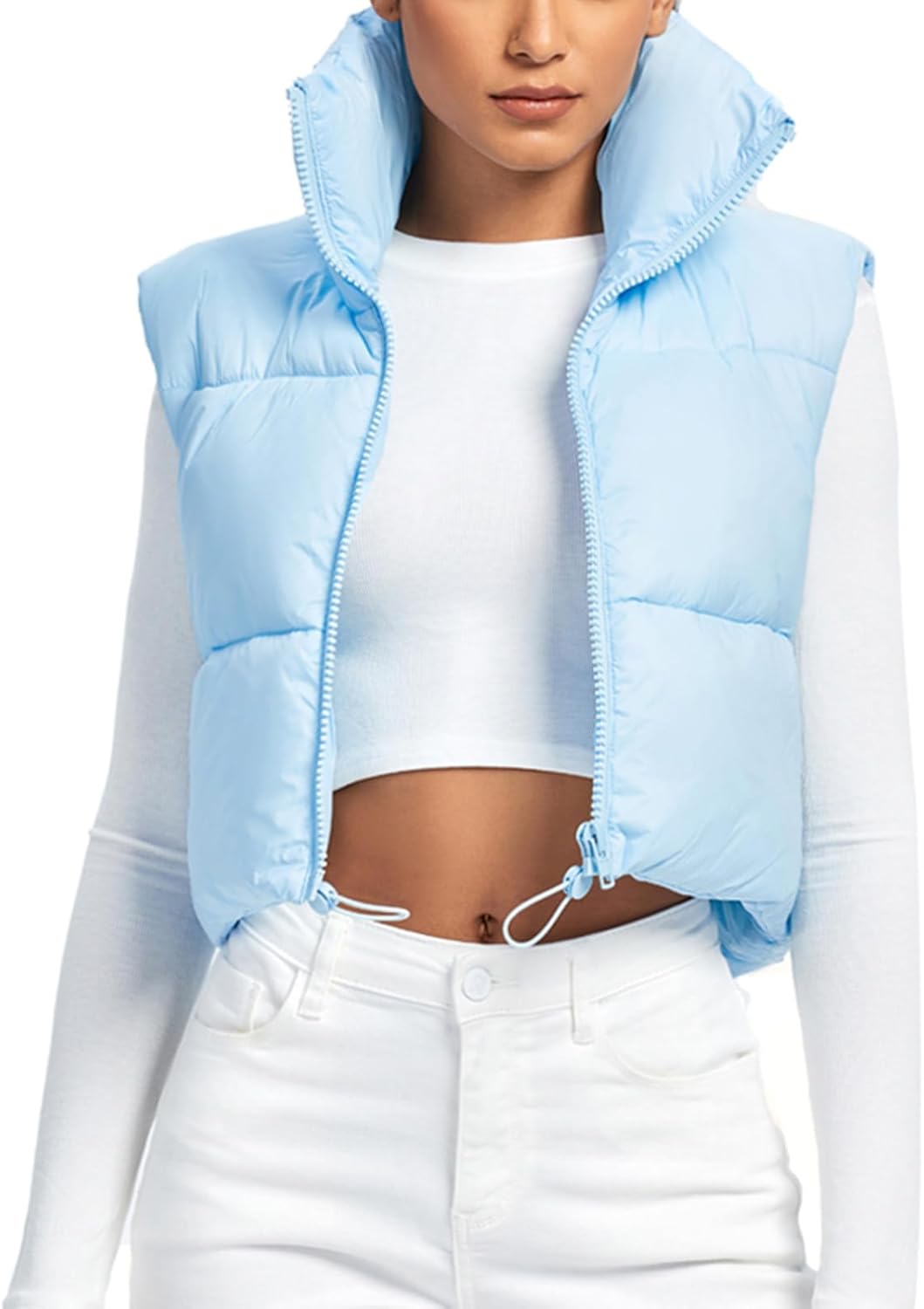 Fuinloth Women's Padded Vest: Stylish Lightweight Zip Crop Gilet