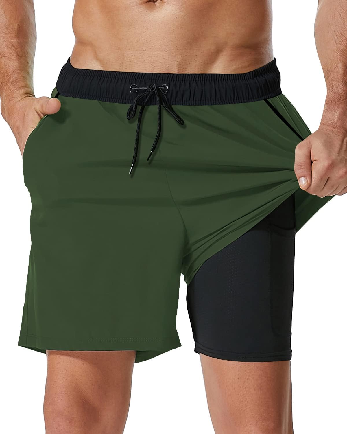 SILKWORLD Mens Swim Trunks with Compression Liner for Comfort