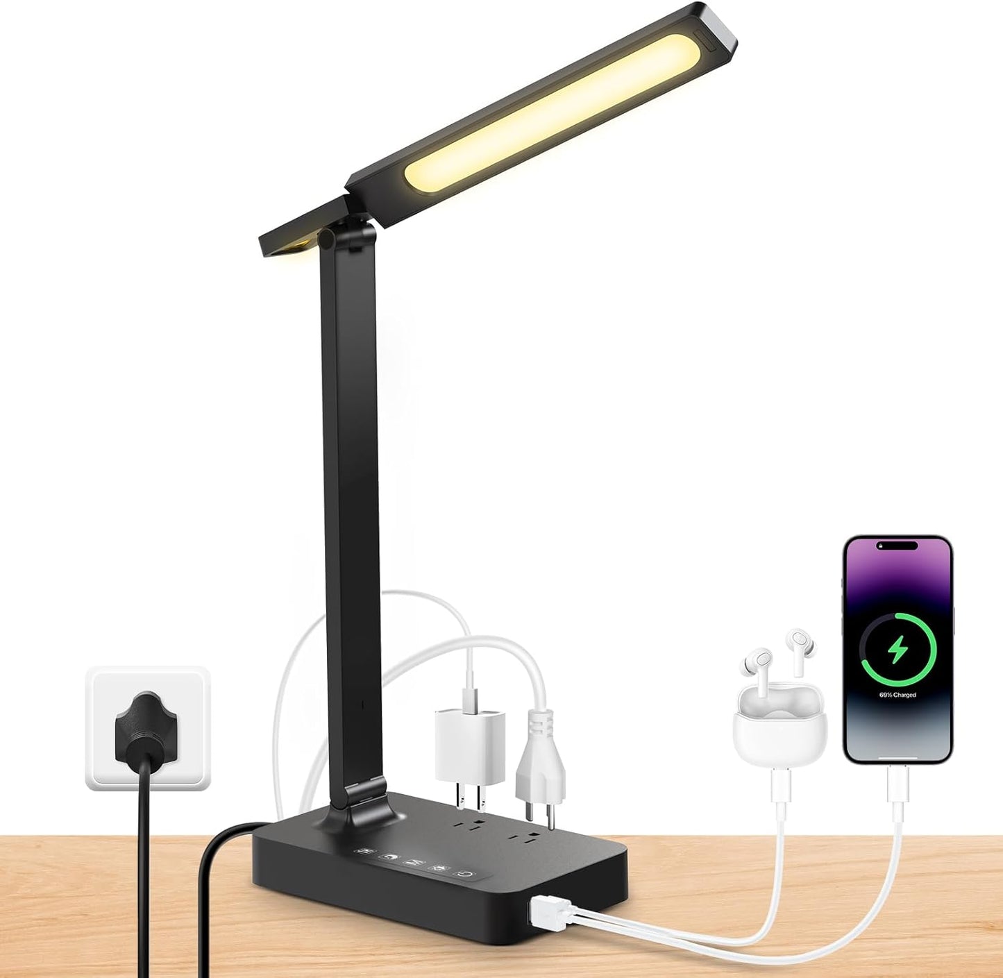 Infiway Desk Lamp: Dual Charging Ports, Touch Control, Multi-functional - Streamlined Design