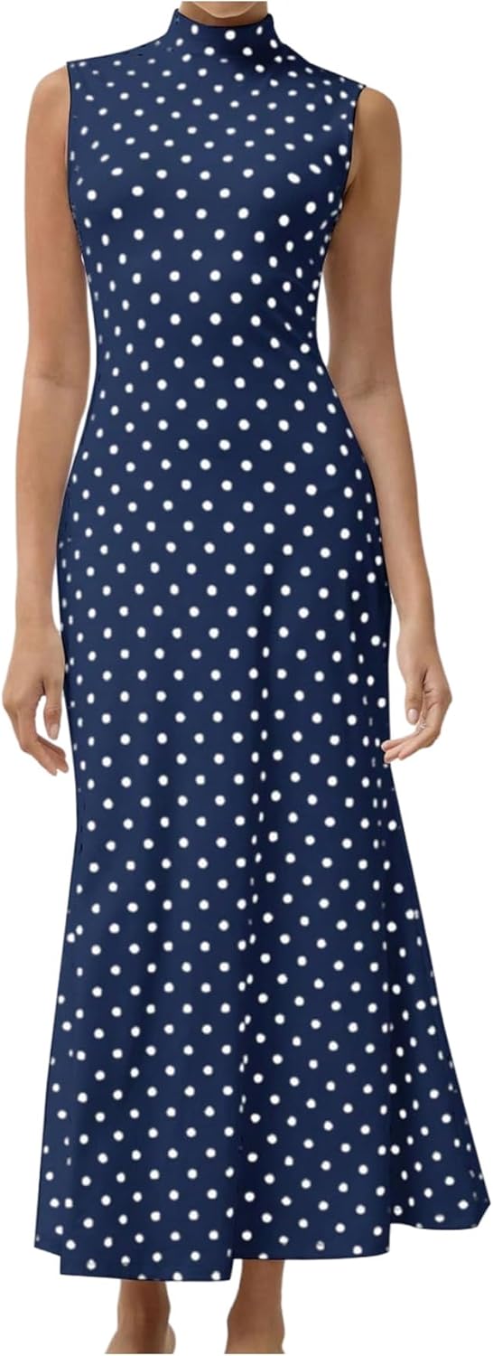 Milumia Women's Vintage Polka Dots Maxi Tank Dress for Elegance