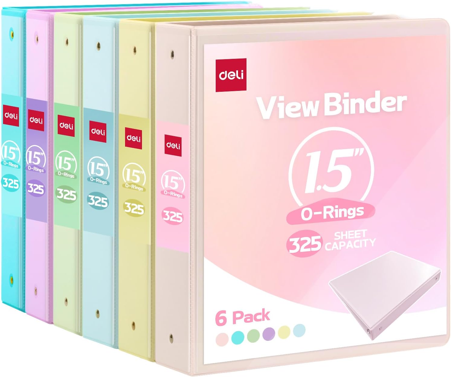 Deli 1.5-inch 3 Ring Binder Set with 6 Pastel Colors