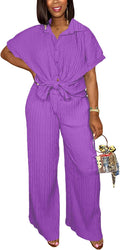 Casual Two Piece Set for Women - Button Down Shirt (Style QXKS)