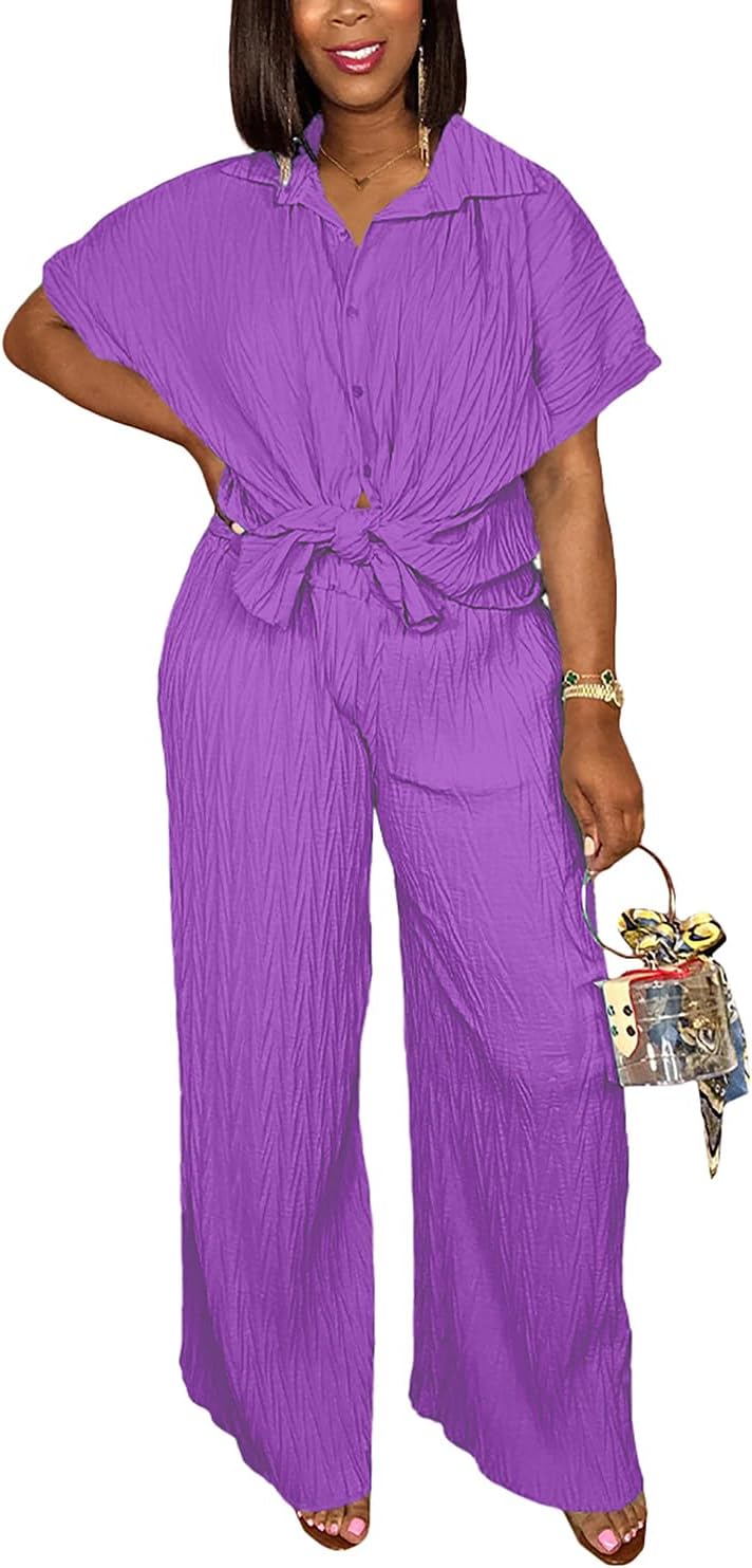 Casual Two Piece Set for Women - Stylish Button Down Shirt