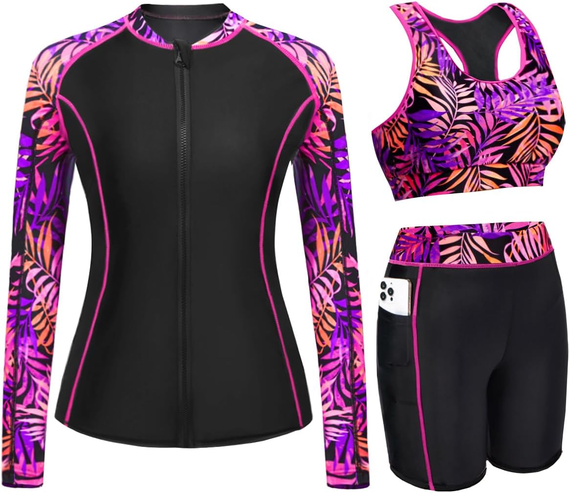 Daci Women 3 Piece Rash Guard for Modest Swim and Surf Fun
