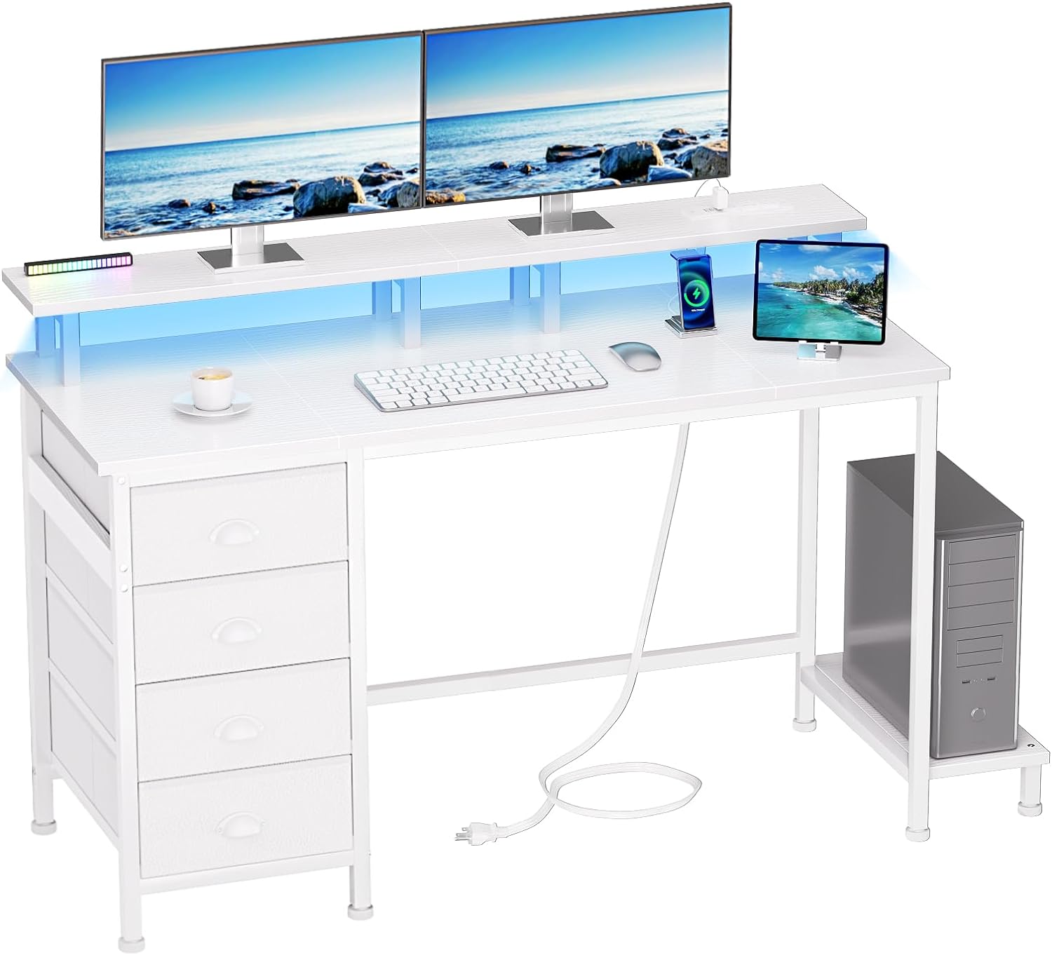 47in Gaming Desk with Power Outlets and LED Lights