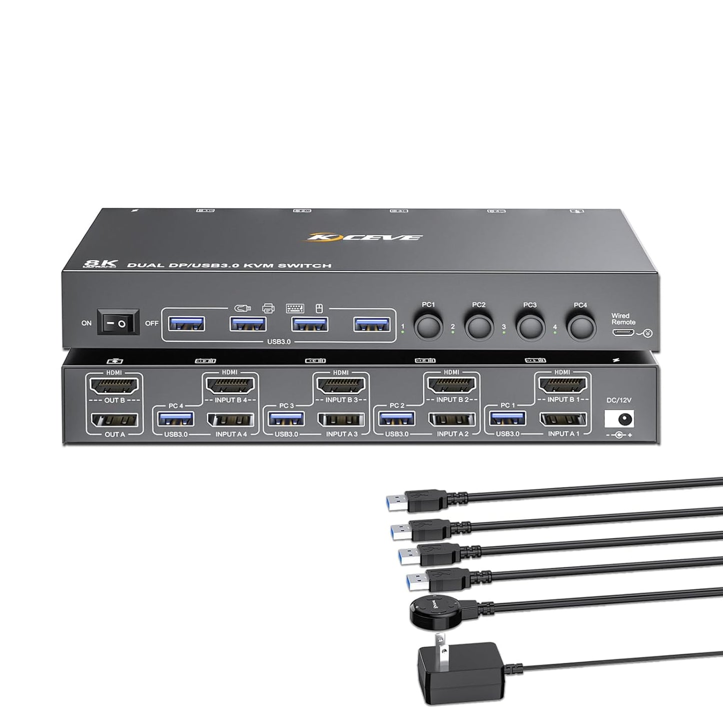 KVM Switch 2 Monitors 4 Computers HDMI DisplayPort for 8K