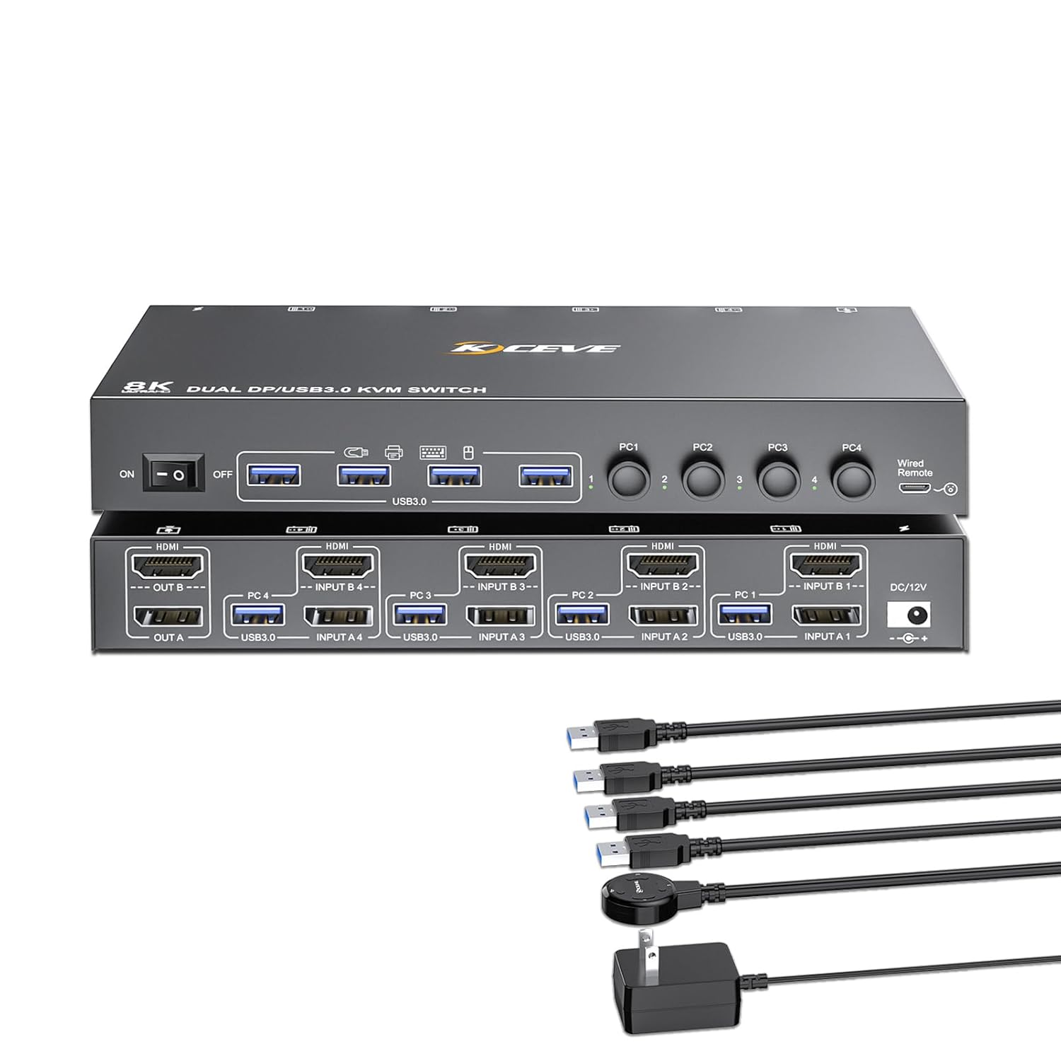 KVM Switch 2 Monitors 4 Computers HDMI DisplayPort for 8K