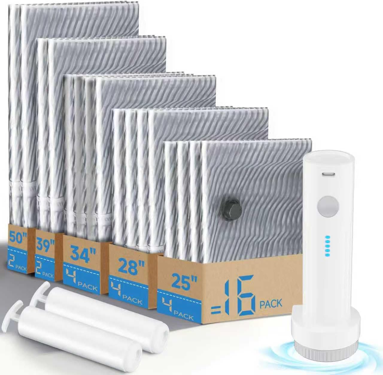 16 PCS Vacuum Seal Bags for Clothing with Electric Air Pump