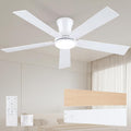 52 in White Flush Mount Ceiling Fan with Light - Quiet, Dimmable