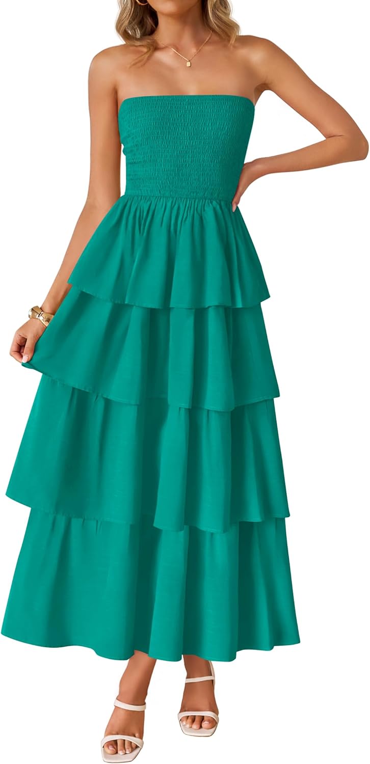 ZESICA Womens Summer Boho Strapless Maxi Dress for Every Occasion