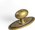 Antique Brass Cabinet Knobs with Oval Backplate - Vintage Finish