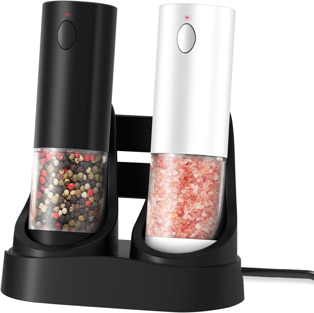 Electric Salt and Pepper Grinder Set with LED Lights and Base