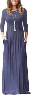 Elegant 3/4 Sleeve Maxi Dress for Women with Handy Pockets