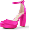 Womens Closed Toe Platform Heels 4in - Black Satin Support