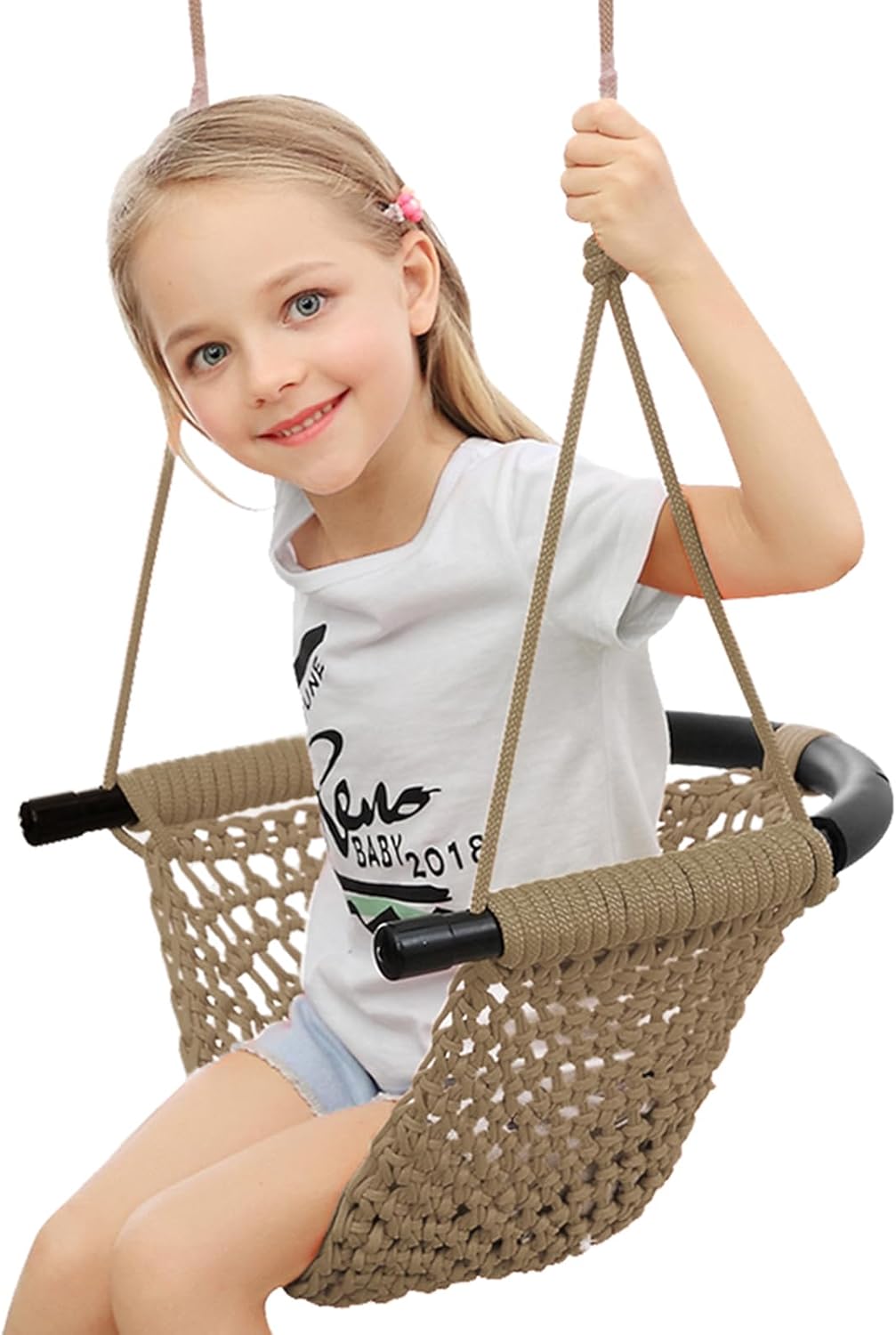 Hand-Knitting Toddler Swing Seat for Kids with Adjustable Ropes