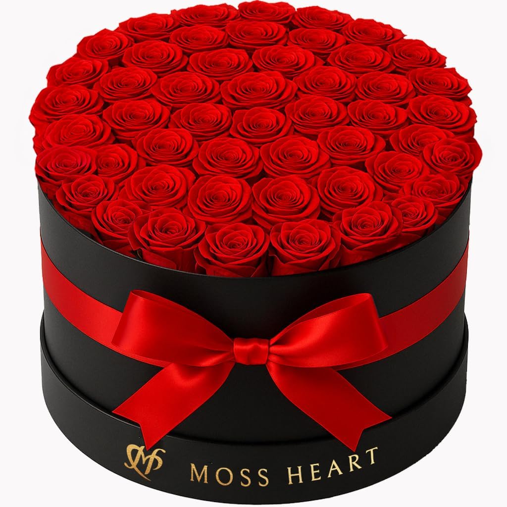 50 Preserved Roses in Round Box - Eternal Rose Bouquet Gift