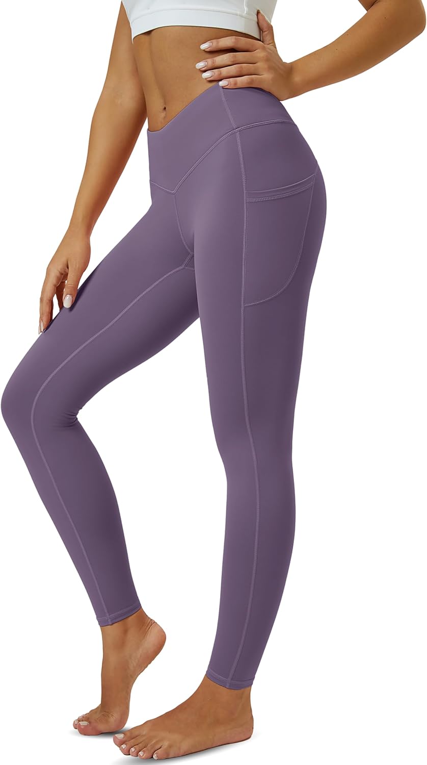TACVASEN V Cross Leggings: High Waist Tummy Control & Pockets