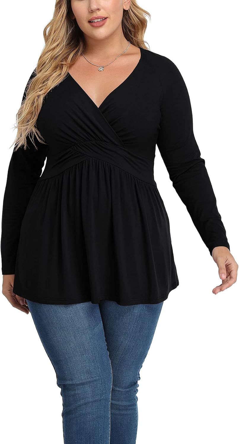 TIANZHU Plus Size Floral Print V-Neck Top 