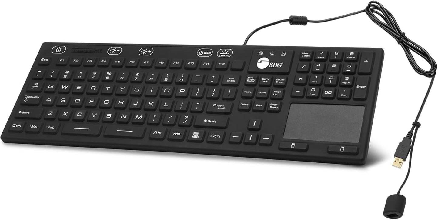 SIIG Wired Silicone Washable USB-A Keyboard with Touchpad Features