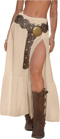 SHENHE Boho Western Low Rise Maxi Skirt with High Slit - Flowy Ruffle