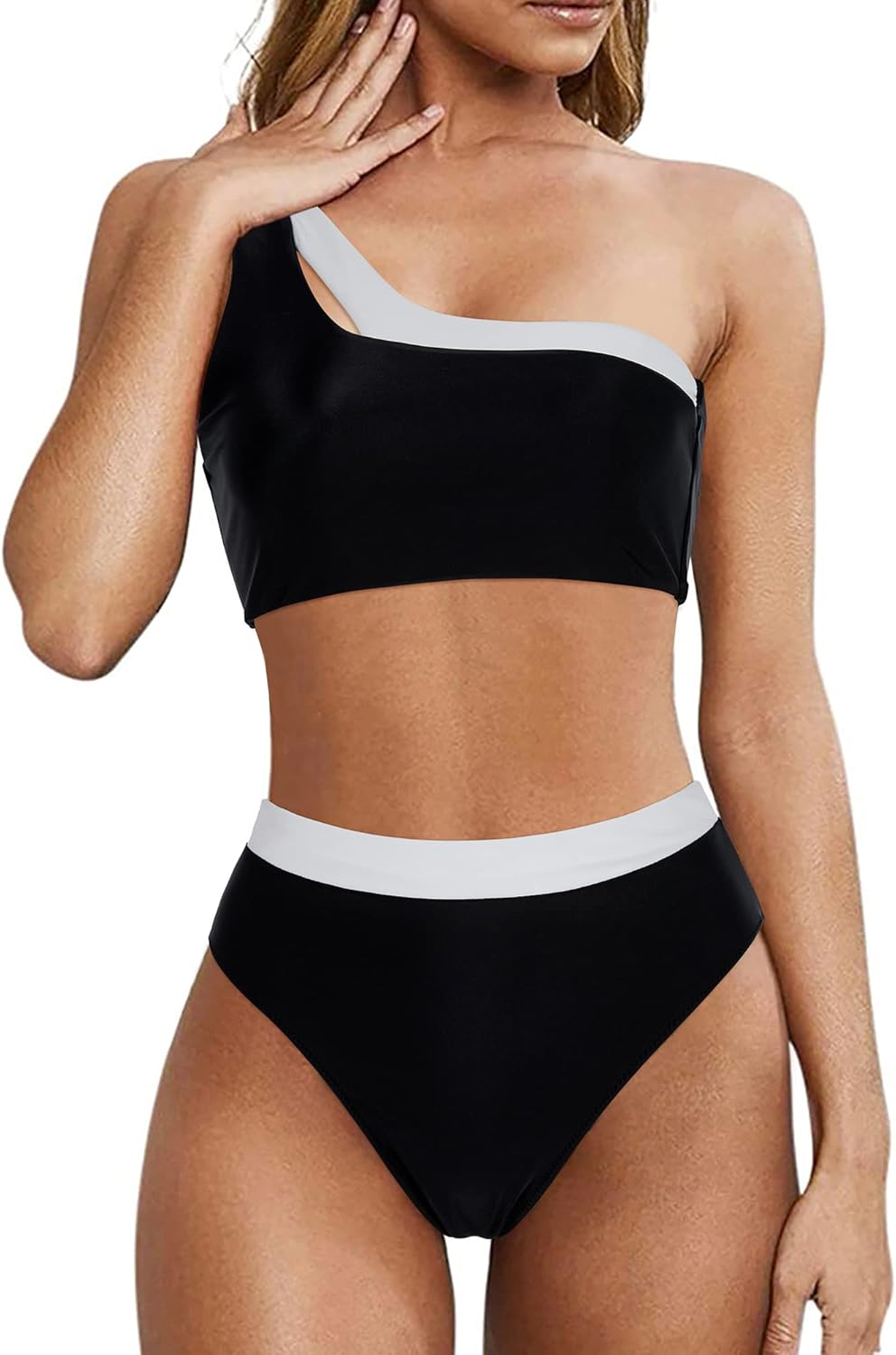 MOOSLOVER Women Cutout One Shoulder High Waisted Bikini Set