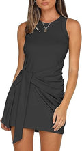 LIYOHON Women's Summer Casual Beach Dress Sleeveless Ruched Tie Tank