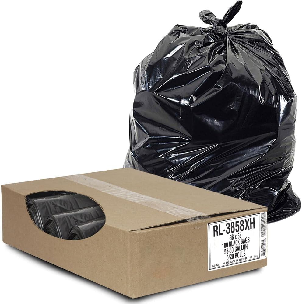 55 Gallon Trash Can Liners - Thick 1.5 MIL Black Bags