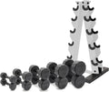 Coated Hex Dumbbell Set 150 lb with White A-Frame Rack - Vertical