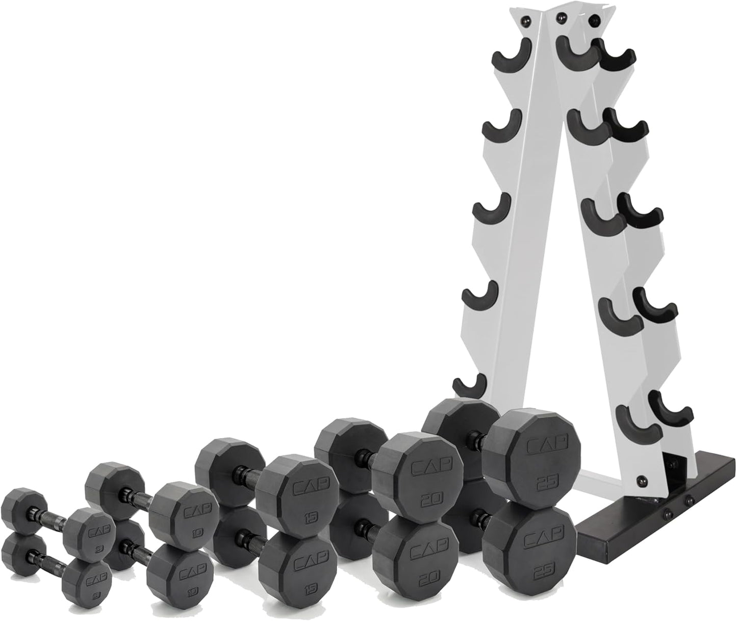 CAP Barbell 150 LB Coated Hex Dumbbell Weight Set with Rack