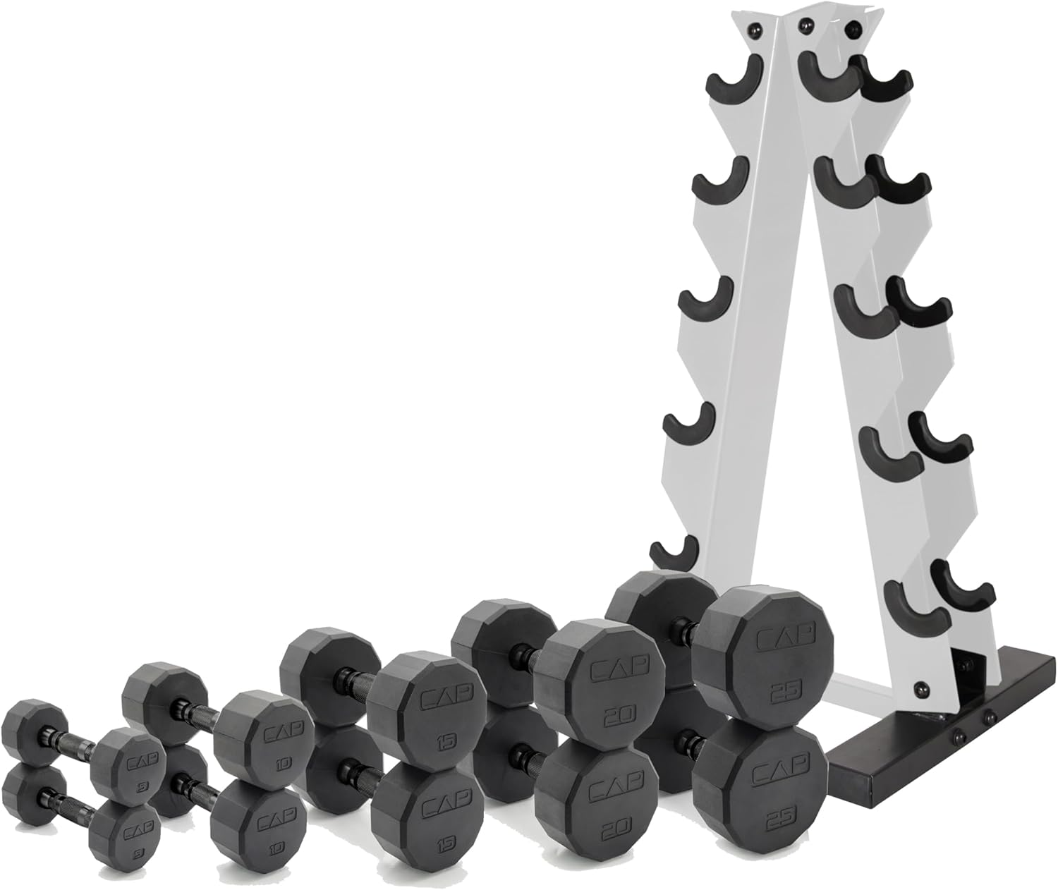 CAP Barbell 150 LB Coated Hex Dumbbell Weight Set with Rack