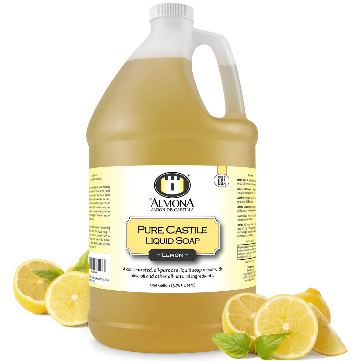 Pure Castile Liquid Soap LEMON for Hands, Face, Body & More