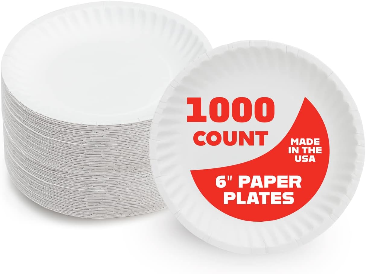 6 Inch Uncoated White Paper Plates for Food and Crafts