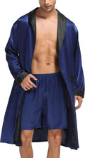 SWOMOG Men's Satin Robe with Shorts Set - Lightweight Silky